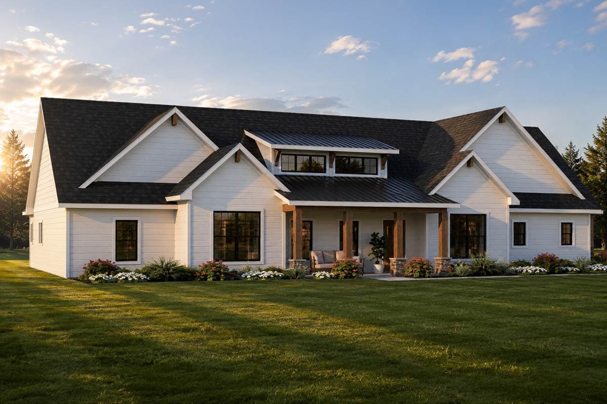 Plan 135475GRA: Modern New American House Plan with 3 Bedrooms and 3-Car Garage - Image #2 - Country, Craftsman, Farmhouse, Modern Farmhouse, New American
