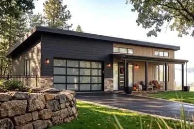 Modern Barndominium House Plan with Two Bedrooms and Attached Garage