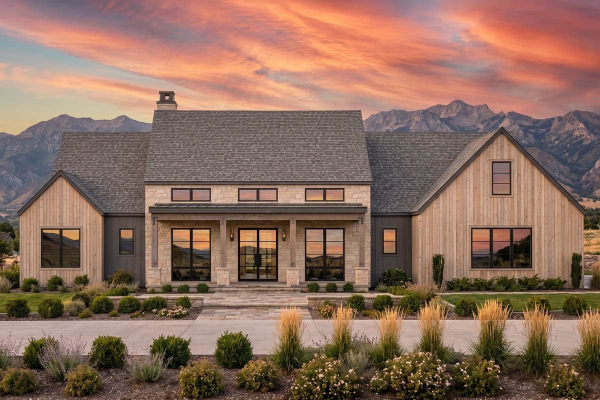 Plan image - 818222JSS:Modern Farmhouse House Plan with 4 Bedrooms and Attached Garage