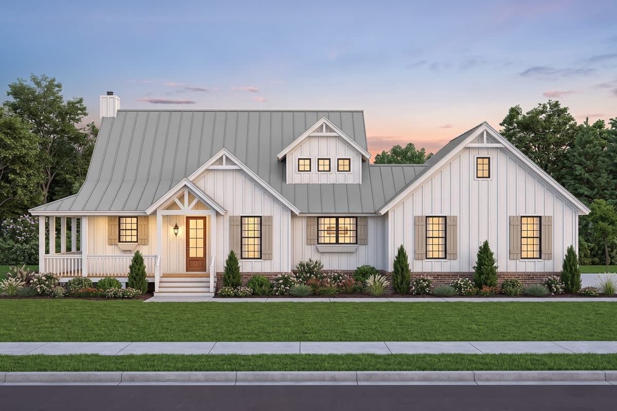 Plan image - 680708VR:3 Bedroom Farmhouse House Plan with Expansive Porch and Finished Bonus Room