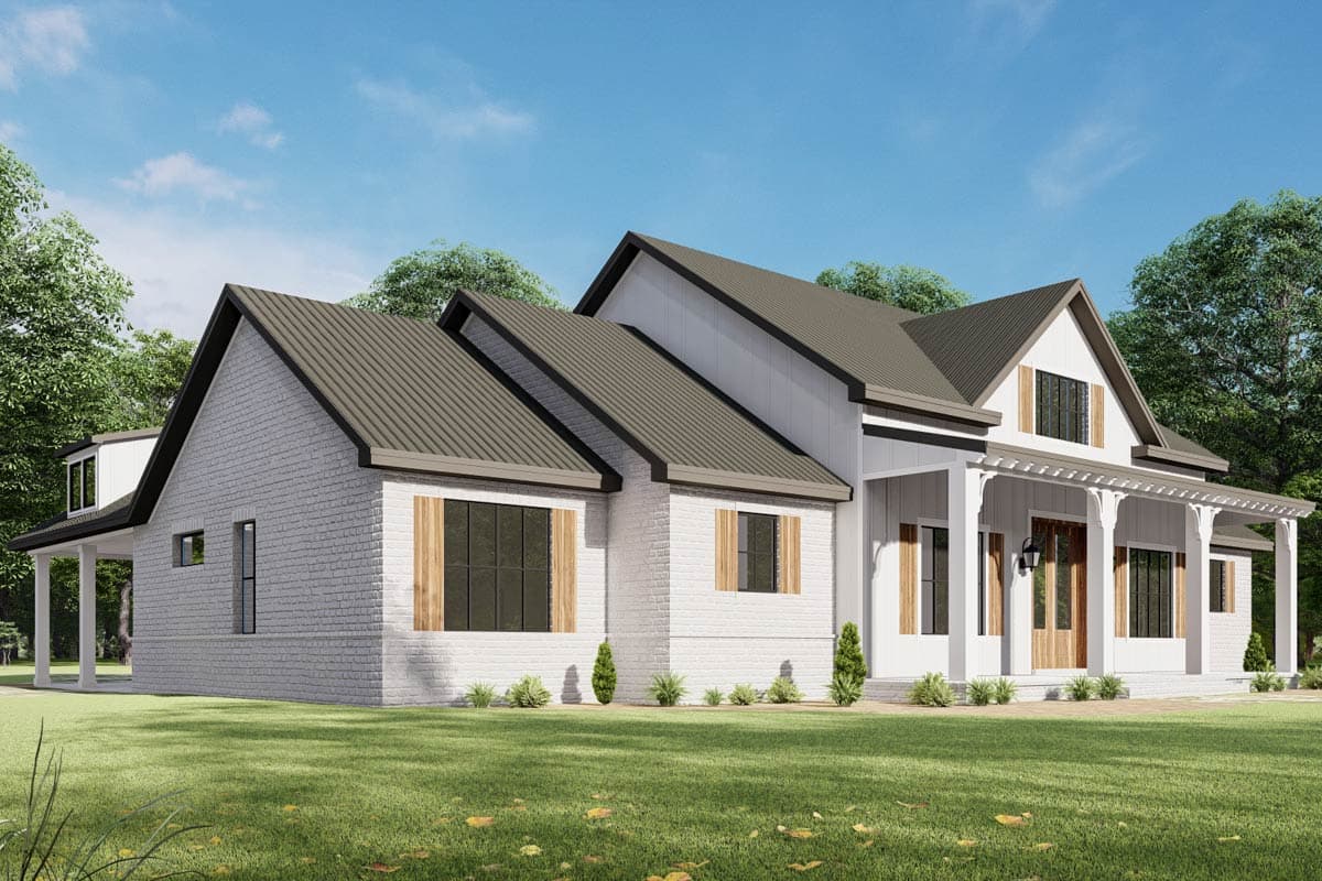 Plan 777080MTL: Modern Farmhouse House Plan with Three Bedrooms and Attached Carport - Image #2 - Country, Modern Farmhouse, New American