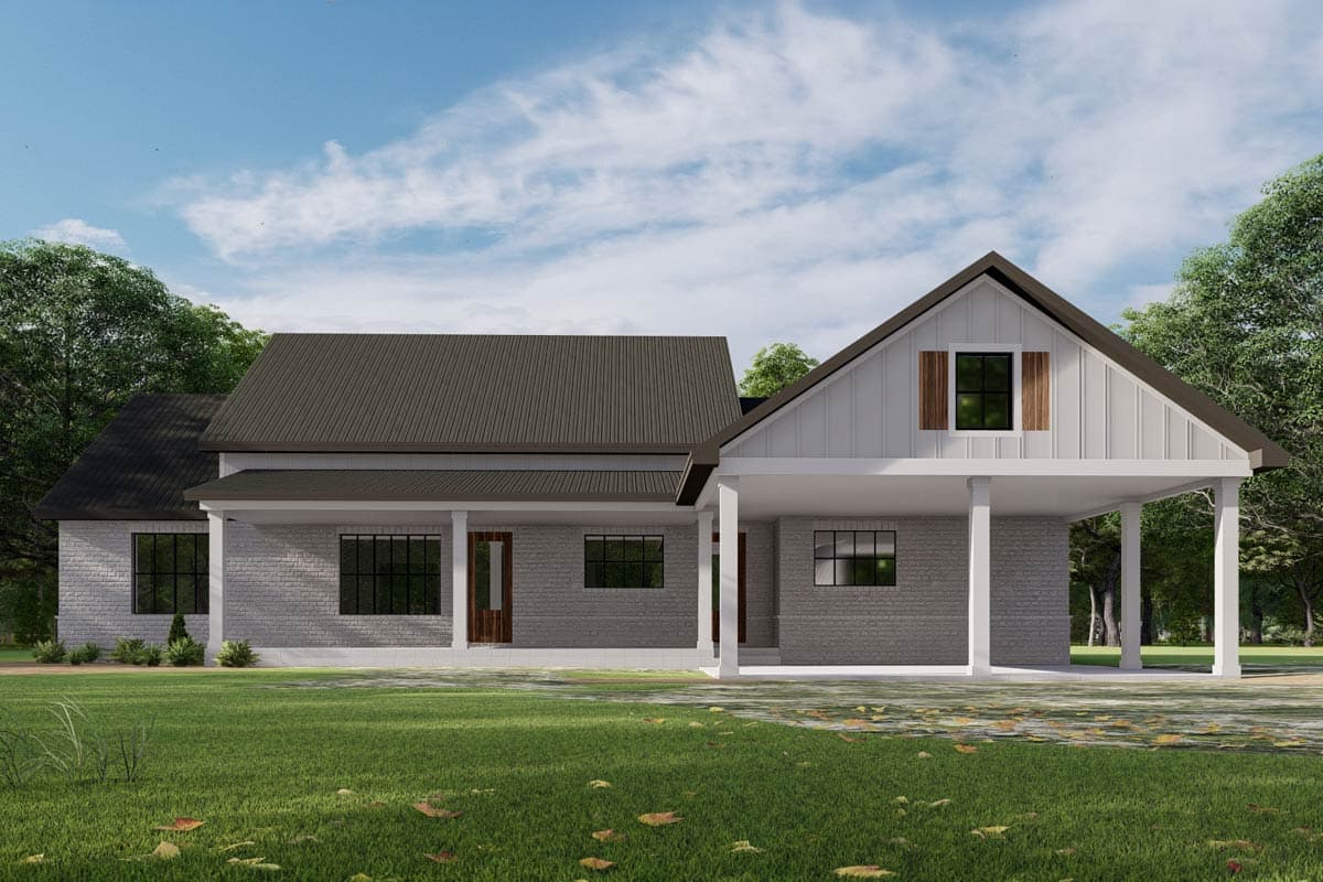 Plan 777080MTL: Modern Farmhouse House Plan with Three Bedrooms and Attached Carport - Image #5 - Country, Modern Farmhouse, New American