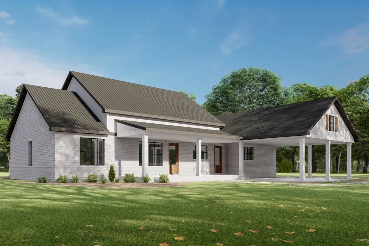 Plan 777080MTL: Modern Farmhouse House Plan with Three Bedrooms and Attached Carport - Image #6 - Country, Modern Farmhouse, New American