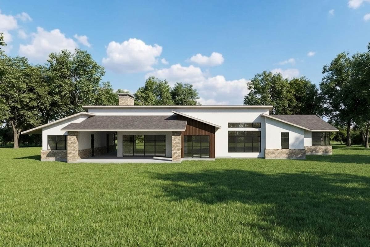 Plan 915066CHP: Contemporary Dogtrot House Plan with Three Bedrooms and Expansive Outdoor Living - Image #2 - Contemporary, Mid Century Modern, Modern, Ranch