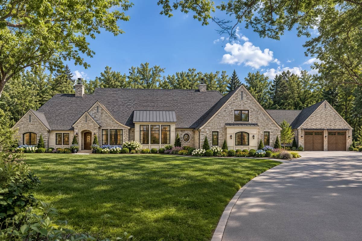 Plan 849181PGE: European House Plan with Sport Court and Expansive Garage - Image #1 - European, French Country, New American, Traditional