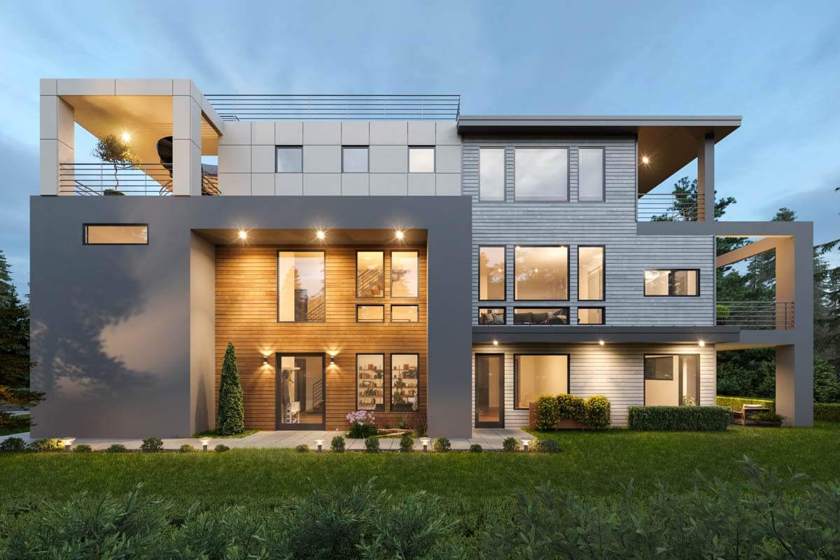 Plan 666323RAF: Contemporary Northwest House Plan with Attached ADU and Rooftop Deck - Image #2 - Contemporary, Modern, Northwest