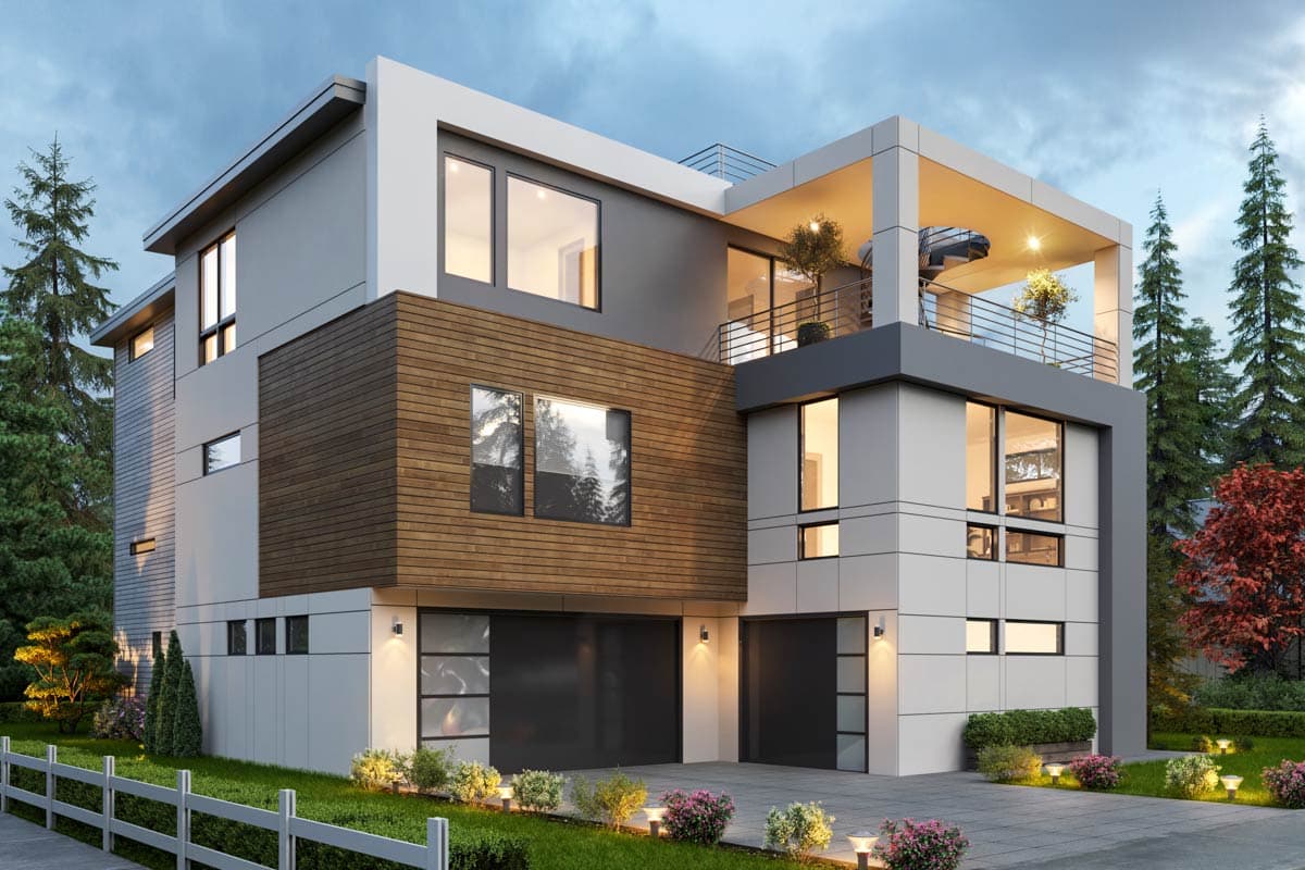 Contemporary Northwest House Plan with Attached ADU and Rooftop Deck
