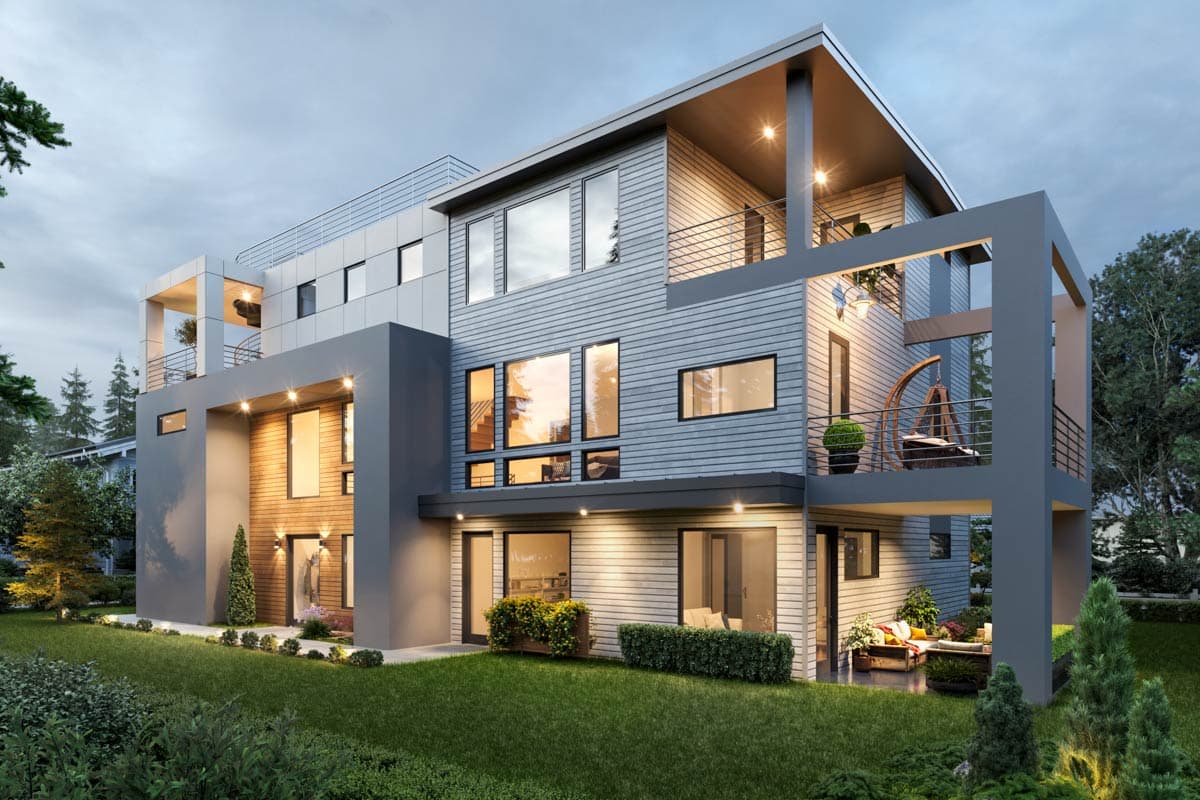 Plan 666323RAF: Contemporary Northwest House Plan with Attached ADU and Rooftop Deck - Image #4 - Contemporary, Modern, Northwest
