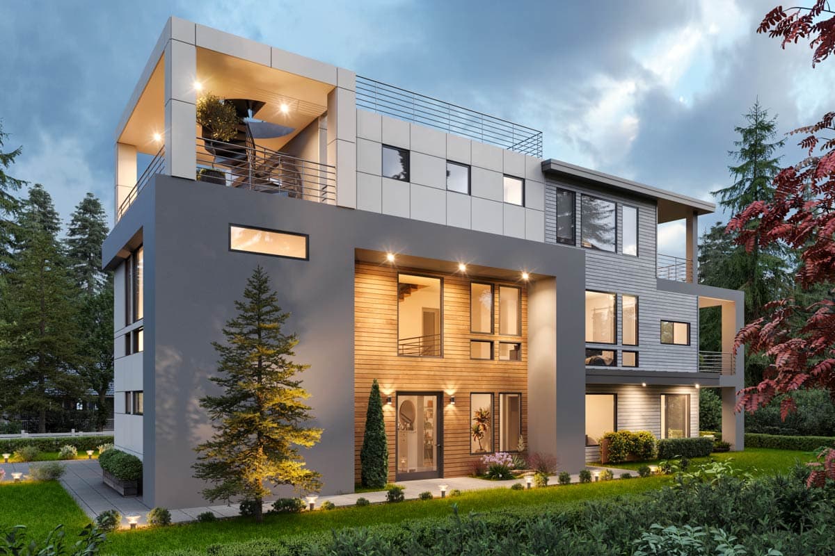 Plan 666323RAF: Contemporary Northwest House Plan with Attached ADU and Rooftop Deck - Image #3 - Contemporary, Modern, Northwest