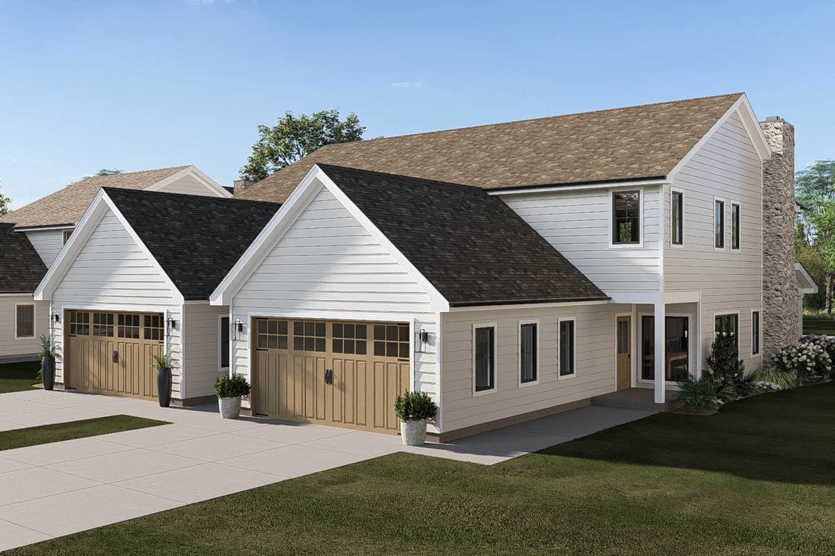 Plan 623677DJ: Modern Farmhouse Duplex House Plan with Three Bedrooms and Attached Garages - Image #5 - Modern Farmhouse, New American