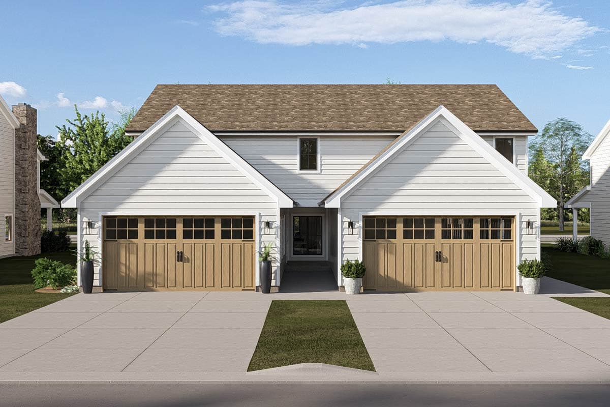 Plan 623677DJ: Modern Farmhouse Duplex House Plan with Three Bedrooms and Attached Garages - Image #6 - Modern Farmhouse, New American