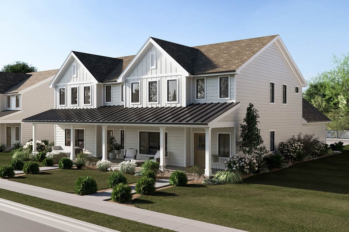 Plan 623677DJ: Modern Farmhouse Duplex House Plan with Three Bedrooms and Attached Garages - Image #8 - Modern Farmhouse, New American