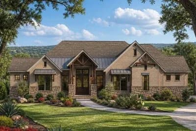Craftsman Hill Country House Plan with Three Bedrooms and Flex Room