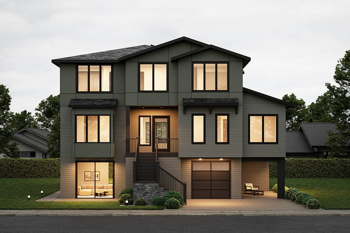Plan image - 666324RAF:Contemporary Northwest Multi-Generational House Plan with Attached First-Floor Apartment