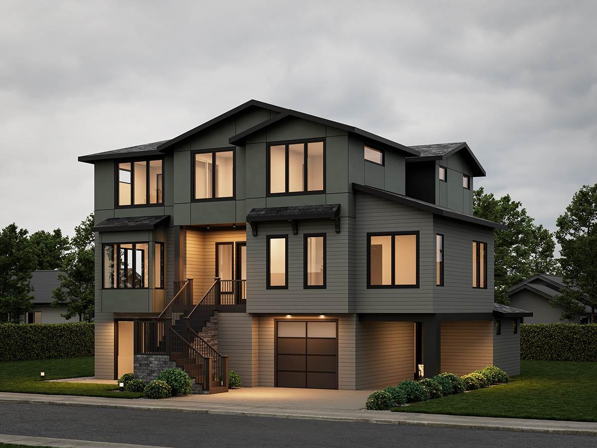 Plan 666324RAF: Contemporary Northwest Multi-Generational House Plan with Attached First-Floor Apartment - Image #4 - Contemporary, Modern, Northwest