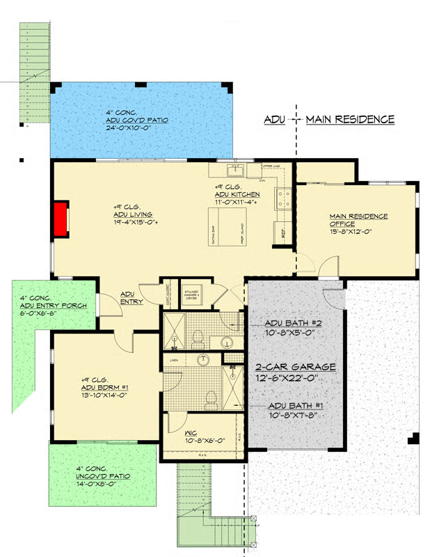 Plan 666324RAF: Contemporary Northwest Multi-Generational House Plan with Attached First-Floor Apartment - Floor Plan - Main Level - Contemporary, Modern, Northwest