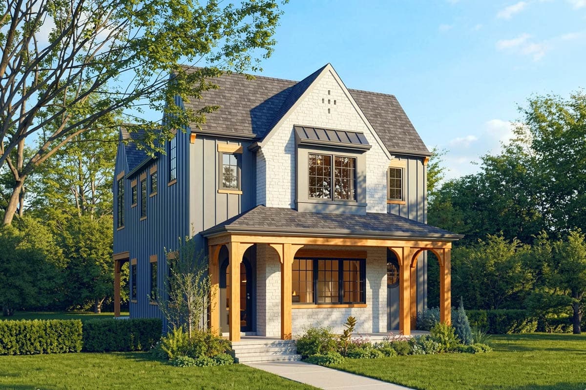 Plan image - 93237EL:Modern European Tudor House Plan with 4 Bedrooms and 2,921 Square Feet