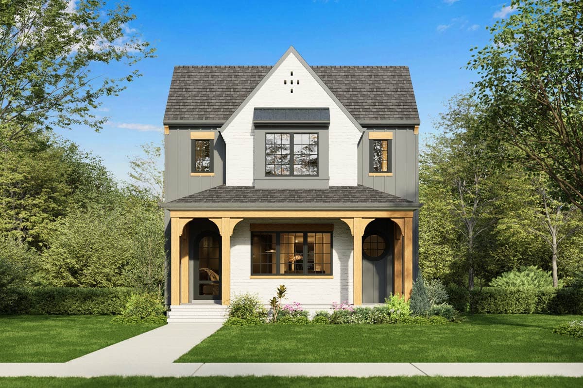 Plan 93237EL: Modern European Tudor House Plan with 4 Bedrooms and 2,921 Square Feet - Image #2 - European, Modern, Tudor