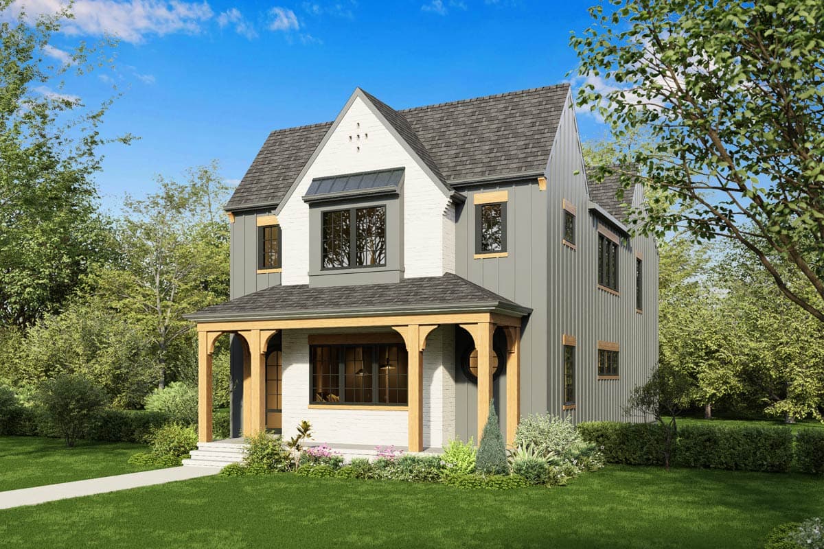 Plan 93237EL: Modern European Tudor House Plan with 4 Bedrooms and 2,921 Square Feet - Image #3 - European, Modern, Tudor