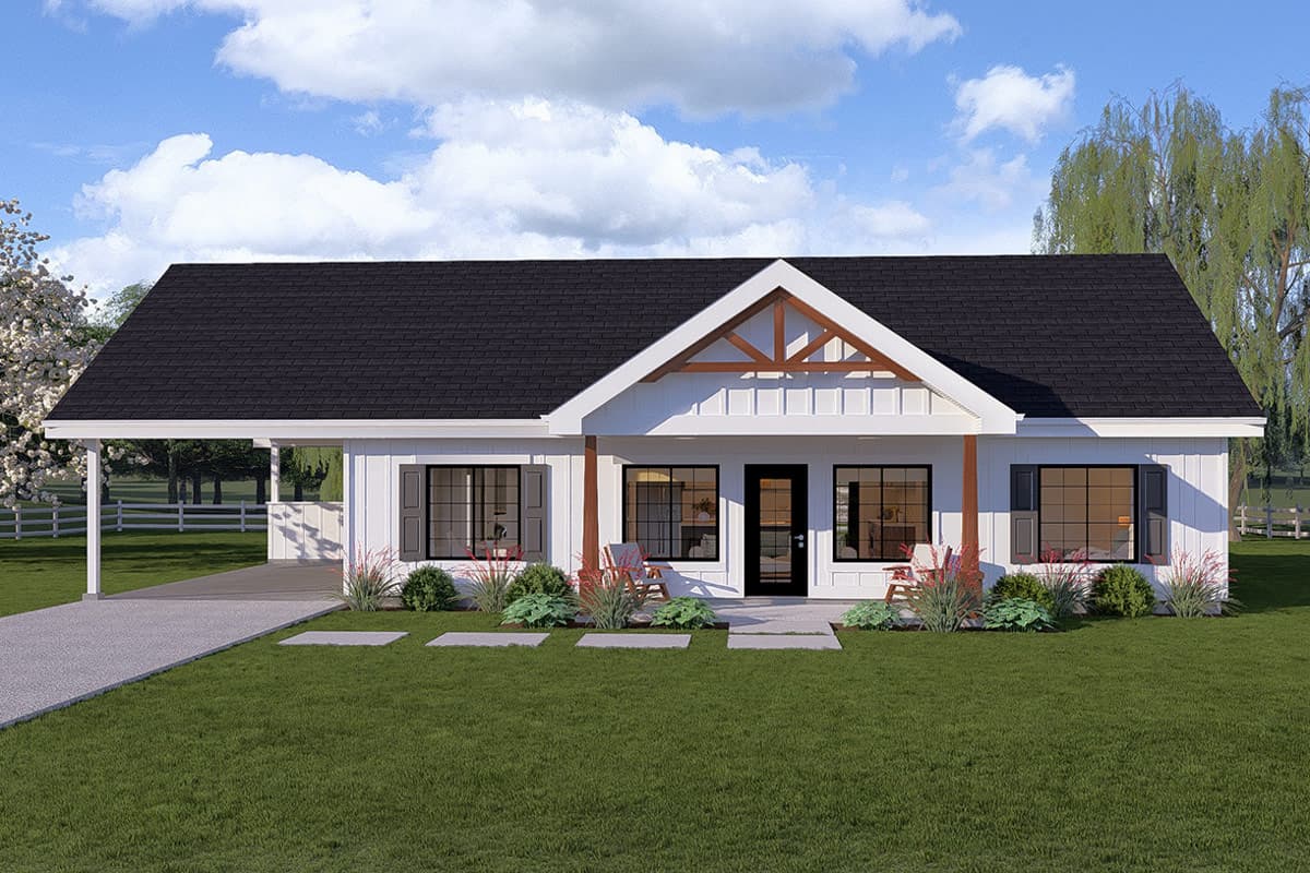 Plan image - 67855MG:Modern Farmhouse House Plan with Split Bedroom Layout and Carport