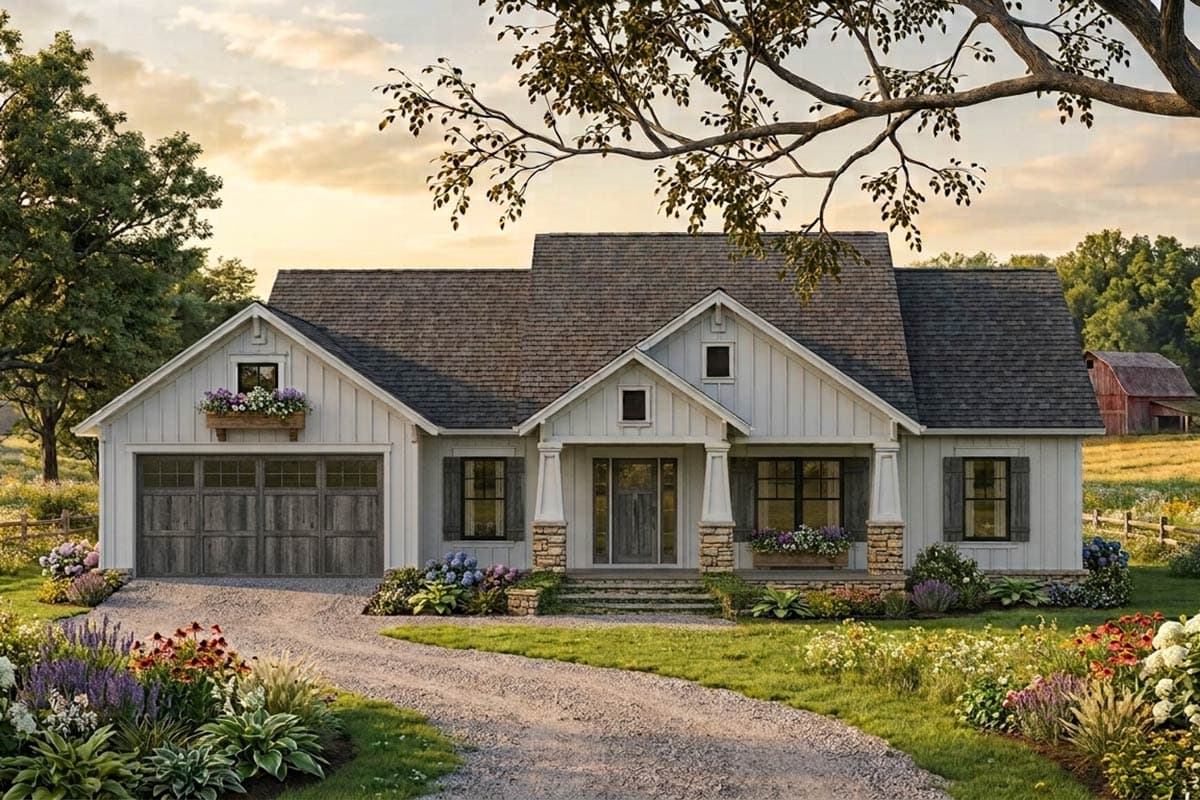 Plan 51410MM: Modern Farmhouse Ranch House Plan with 3 Bedrooms and 1,801 Square Feet - Image #1 - Craftsman, Modern Farmhouse, New American
