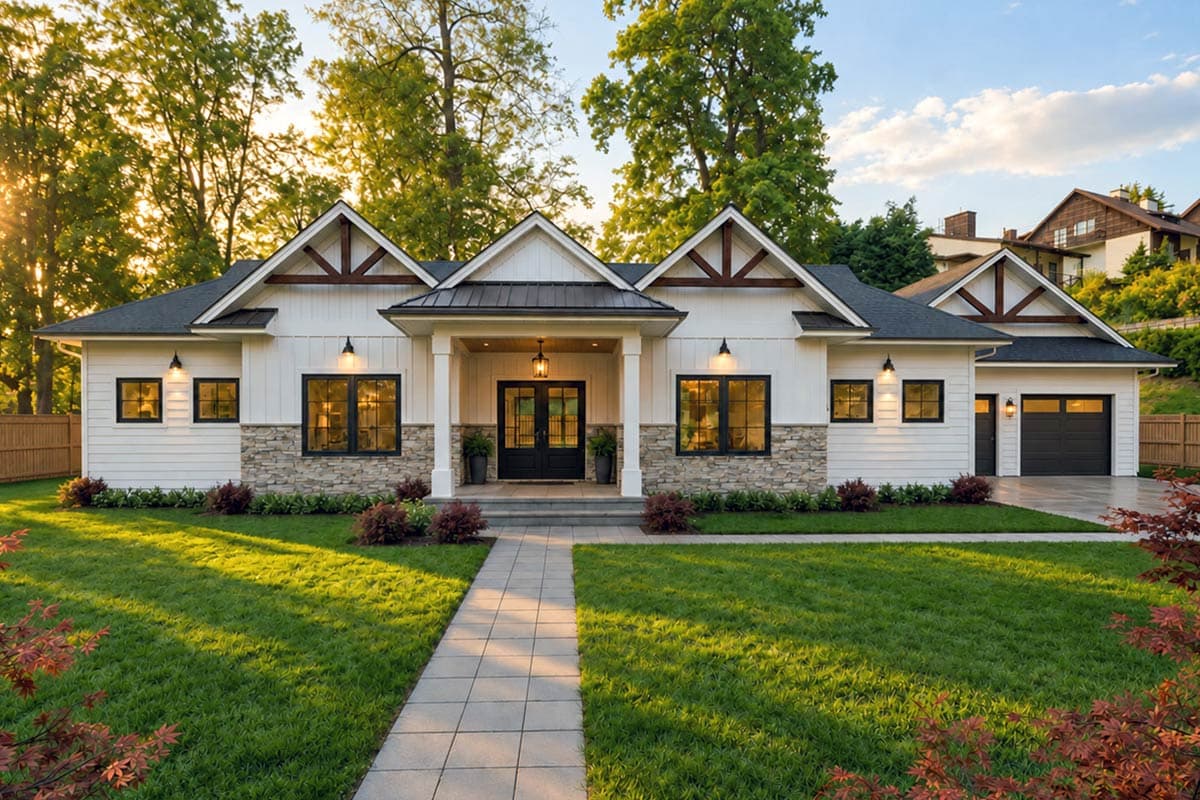 Plan image - 147078RML:Spacious Craftsman Farmhouse House Plan with Three Bedrooms and Den