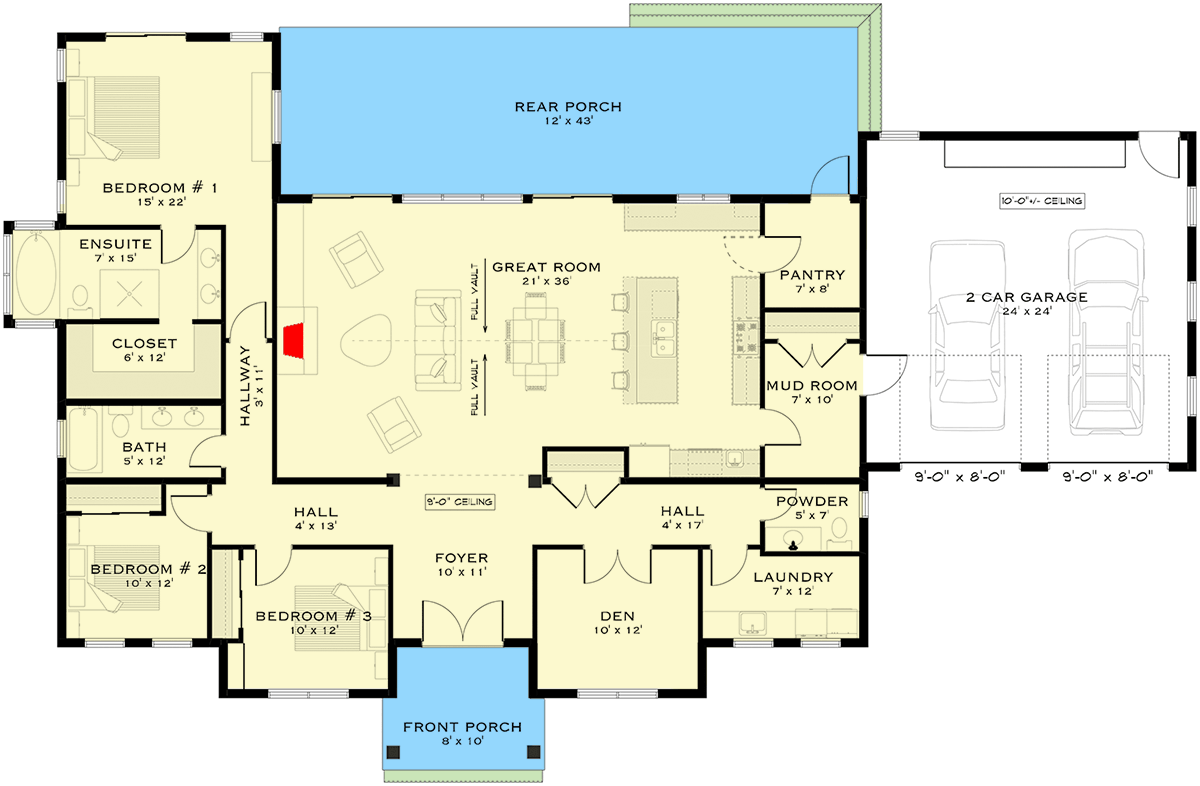 Plan 147078RML: Spacious Craftsman Farmhouse House Plan with Three Bedrooms and Den - Floor Plan - Image #10 - Country, Craftsman, Farmhouse
