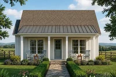 Simple 3-Bedroom Country Cottage House Plan