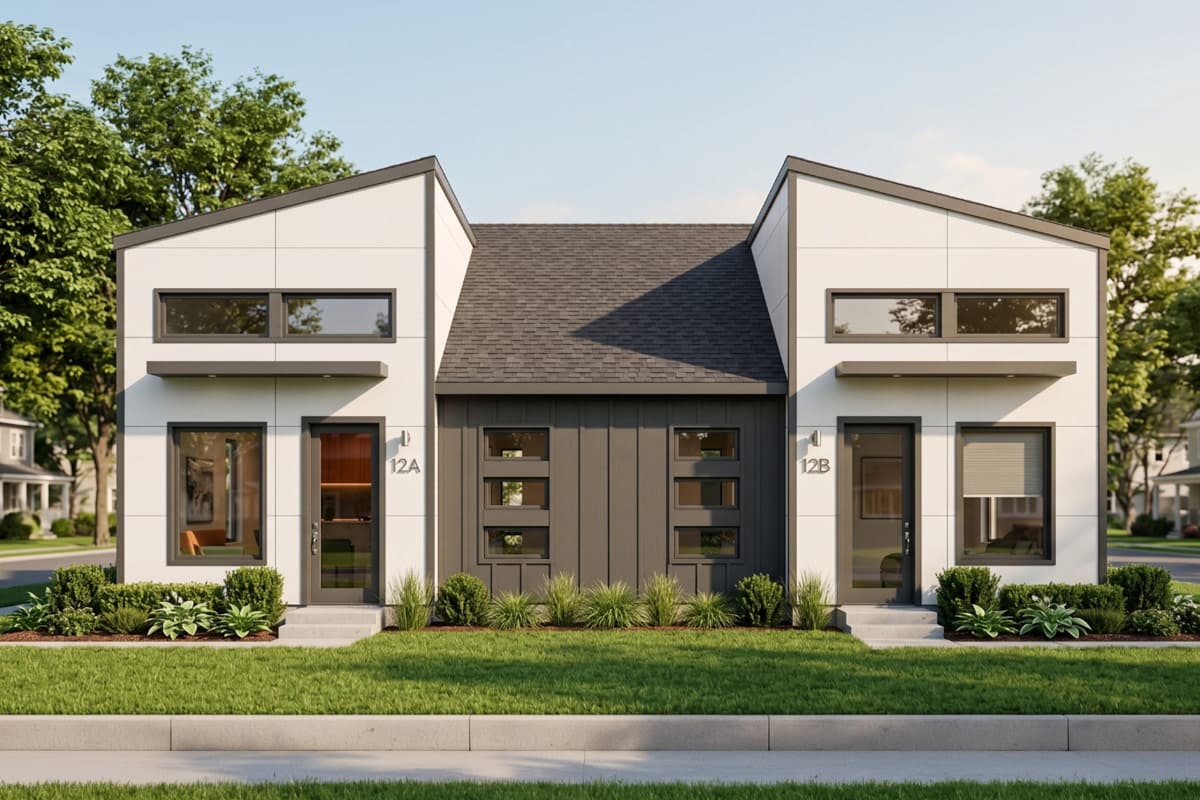 Plan image - 100378GHR:Contemporary Duplex House Plan Featuring Two Units with Three Bedrooms Each