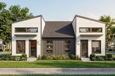 Contemporary Duplex House Plan Featuring Two Units with Three Bedrooms Each