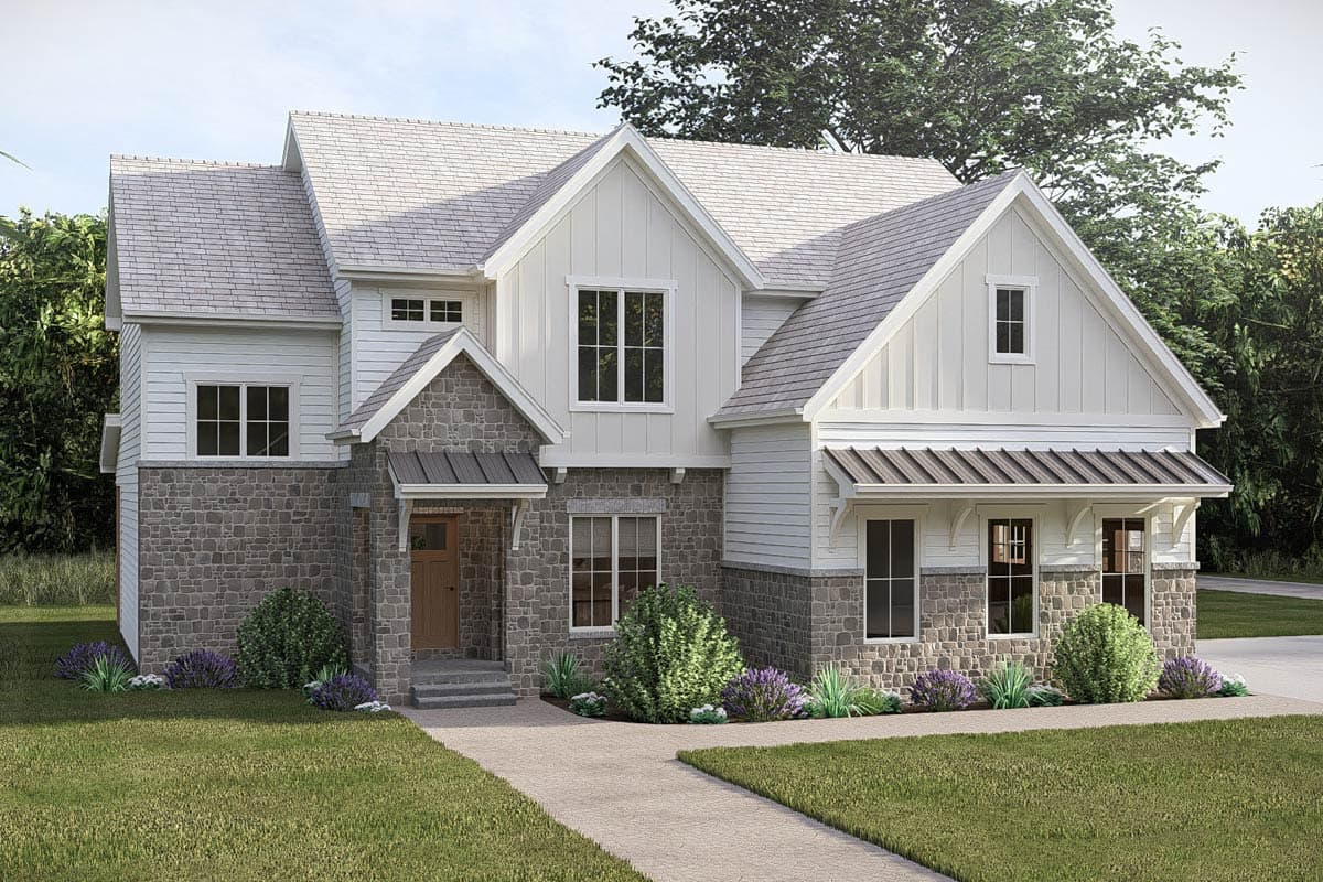 Plan 623678DJ: Modern Farmhouse House Plan with 4 Bedrooms and 3-Car Garage - Image #3 - Modern Farmhouse, Traditional