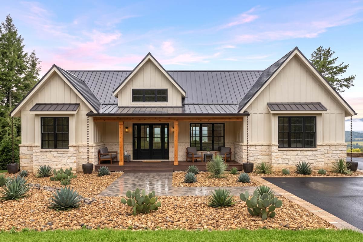 Plan image - 420213WNT:Stunning Farmhouse House Plan with Three Bedrooms and Three-Car Garage