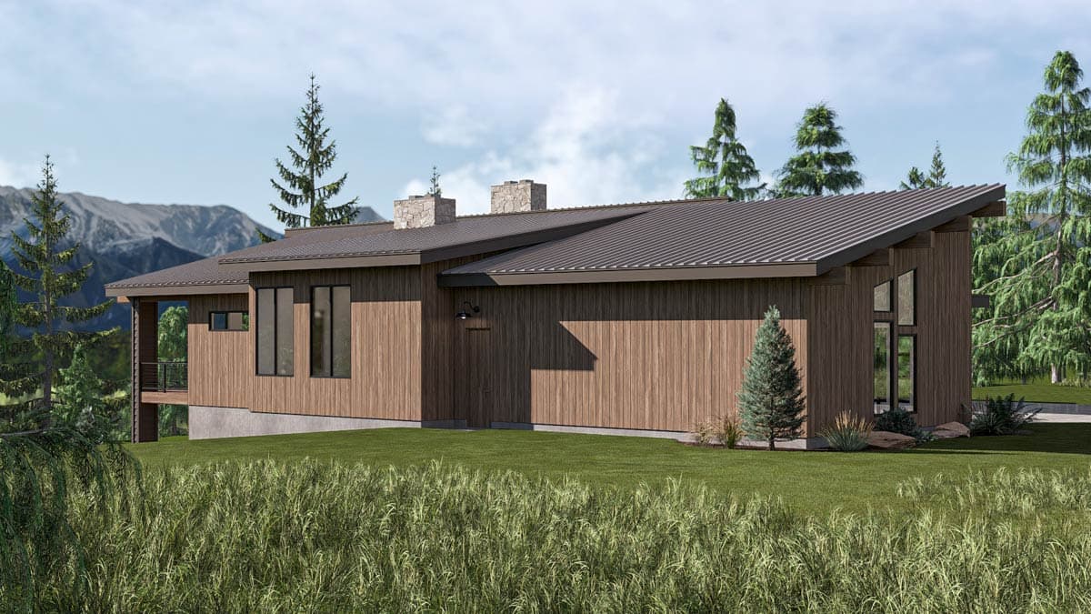 Plan 623679DJ: Modern Mountain House Plan with 3-Car Garage and Courtyard Living - Image #3 - Contemporary, Modern, Mountain