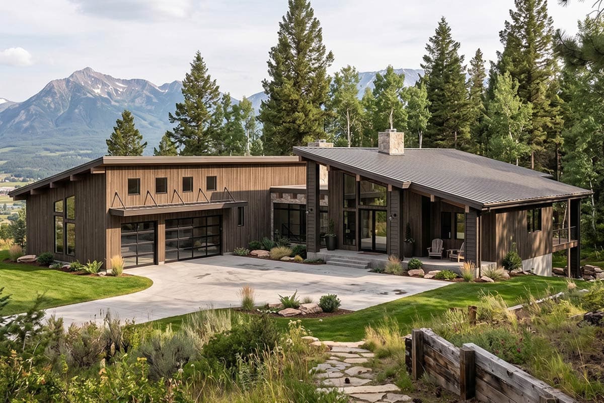 Plan image - 623679DJ:Modern Mountain House Plan with 3-Car Garage and Courtyard Living
