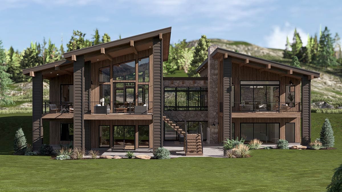 Plan 623679DJ: Modern Mountain House Plan with 3-Car Garage and Courtyard Living - Image #4 - Contemporary, Modern, Mountain