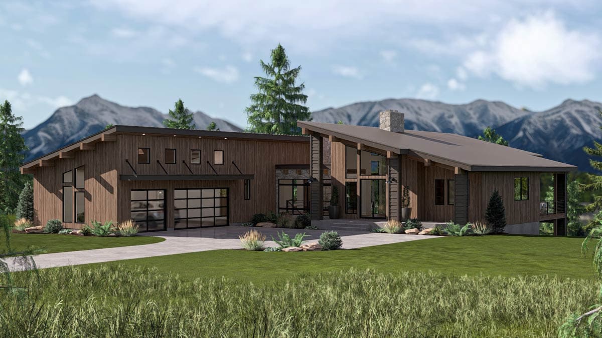 Plan 623679DJ: Modern Mountain House Plan with 3-Car Garage and Courtyard Living - Image #6 - Contemporary, Modern, Mountain