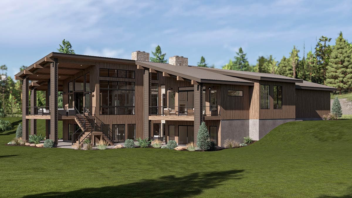 Plan 623679DJ: Modern Mountain House Plan with 3-Car Garage and Courtyard Living - Image #7 - Contemporary, Modern, Mountain