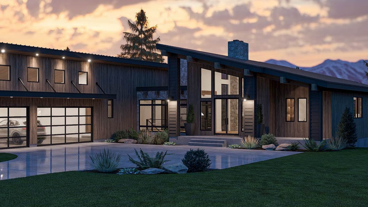 Plan 623679DJ: Modern Mountain House Plan with 3-Car Garage and Courtyard Living - Image #9 - Contemporary, Modern, Mountain