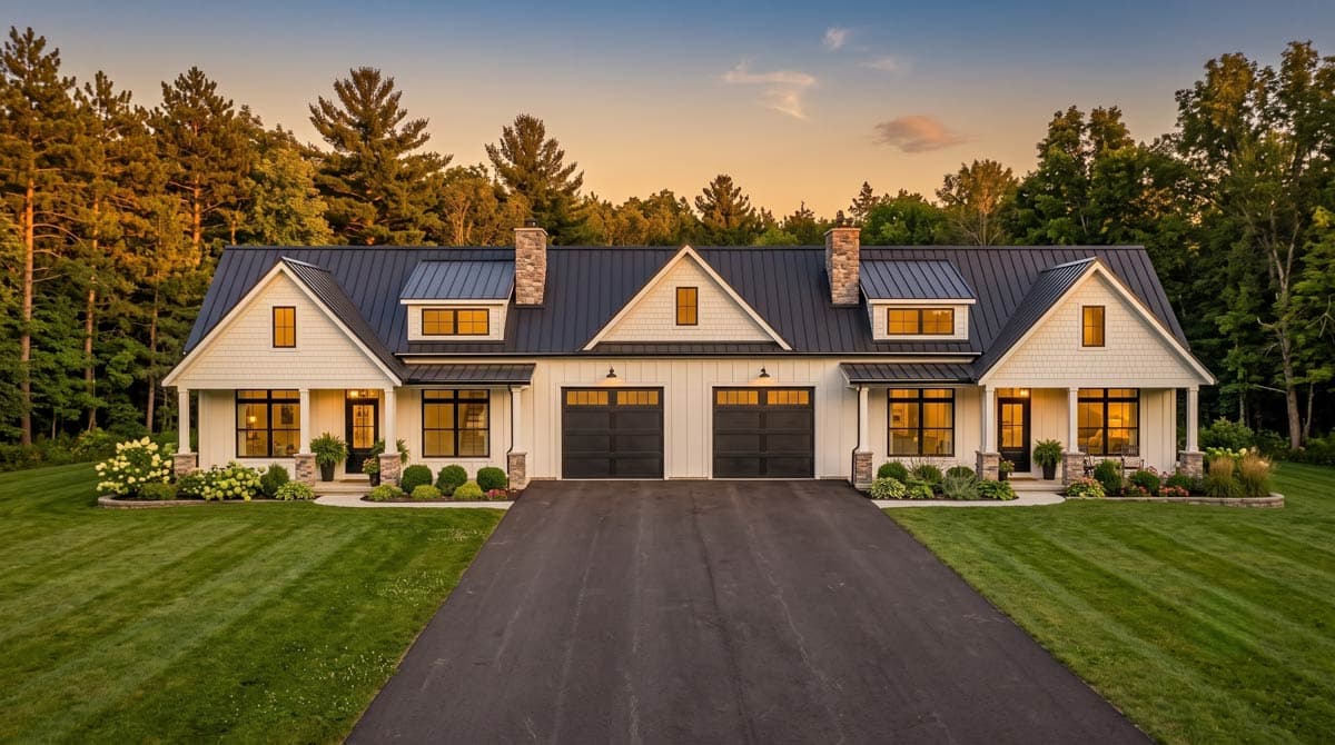 Plan image - 911081JVD:Two-Unit Farmhouse House Plan with Two-Car Garage