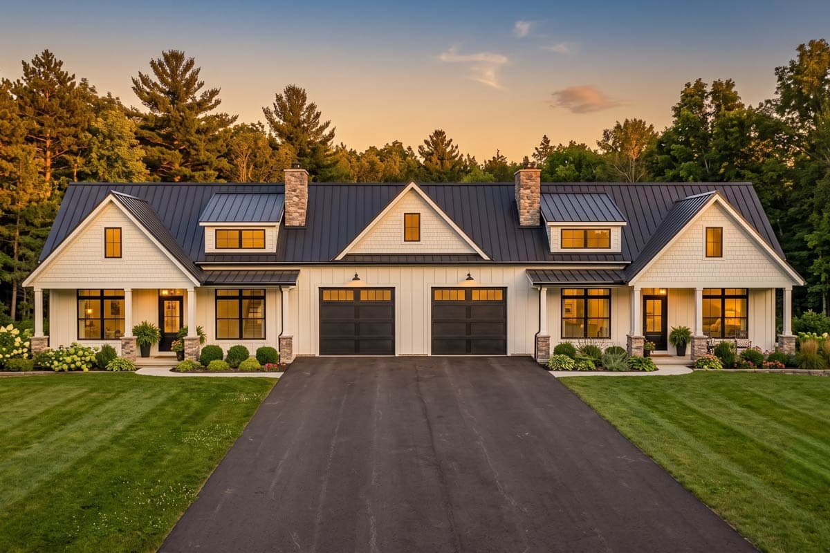 Plan 911081JVD: Two-Unit Farmhouse House Plan with Two-Car Garage - Image #2 - Country, Farmhouse, New American, Ranch