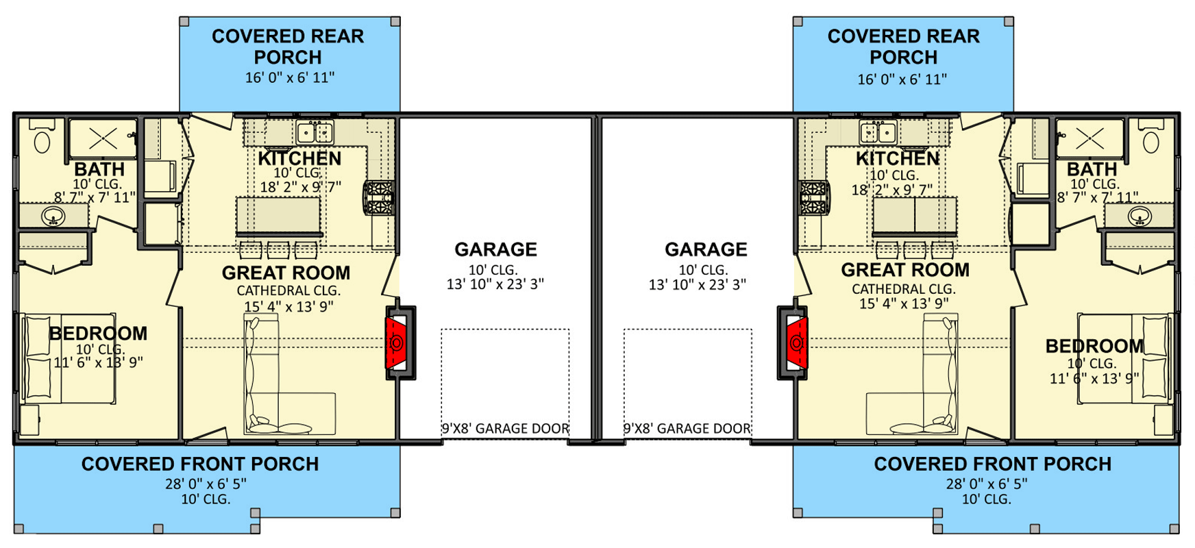 Plan 911081JVD: Two-Unit Farmhouse House Plan with Two-Car Garage - Floor Plan - Image #9 - Country, Farmhouse, New American, Ranch