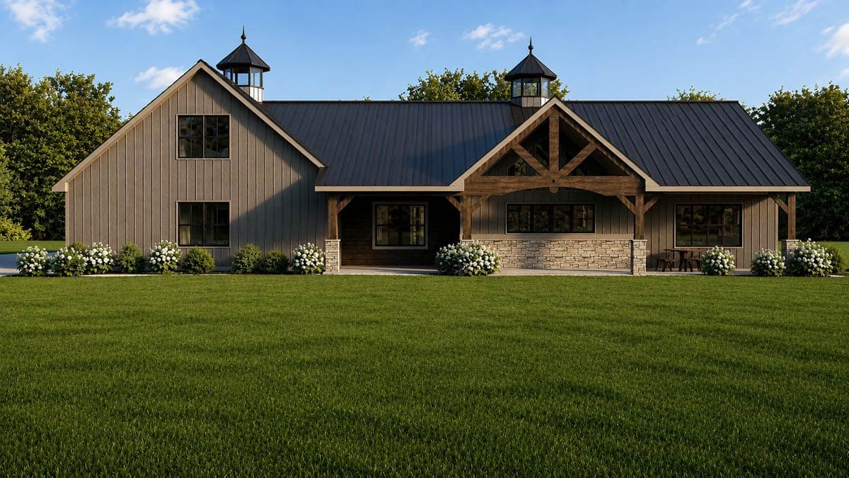 Plan 135477GRA: Modern Farmhouse House Plan with Four Bedrooms and Attached Four-Car Garage - Image #2 - Country, Craftsman, Farmhouse, Modern Farmhouse, New American