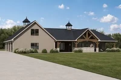 Modern Farmhouse House Plan with Four Bedrooms and Attached Four-Car Garage