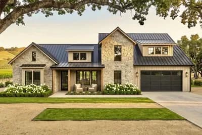 Transitional Farmhouse House Plan with 3 Bedrooms and Vaulted Ceilings