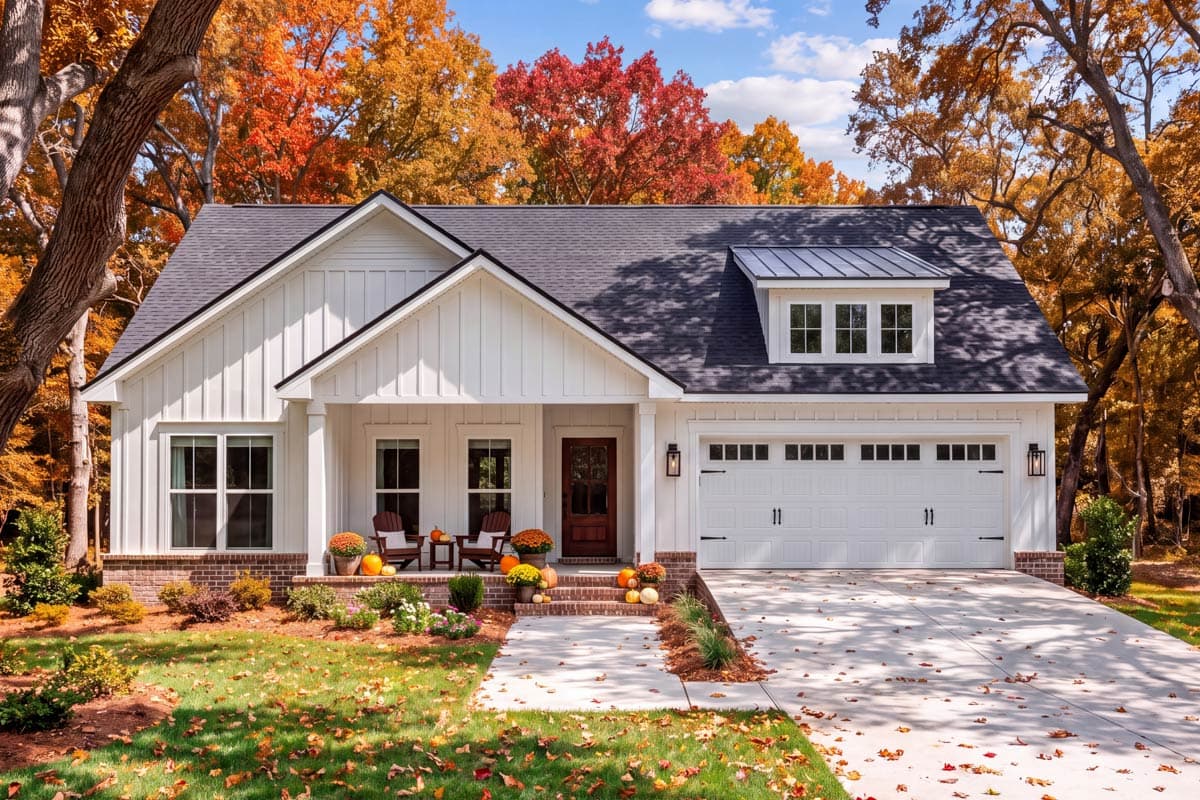 Plan 52061HZ: Modern Farmhouse House Plan with 3 Bedrooms and 1400 Square Feet - Image #1 - Country, Modern Farmhouse, Traditional
