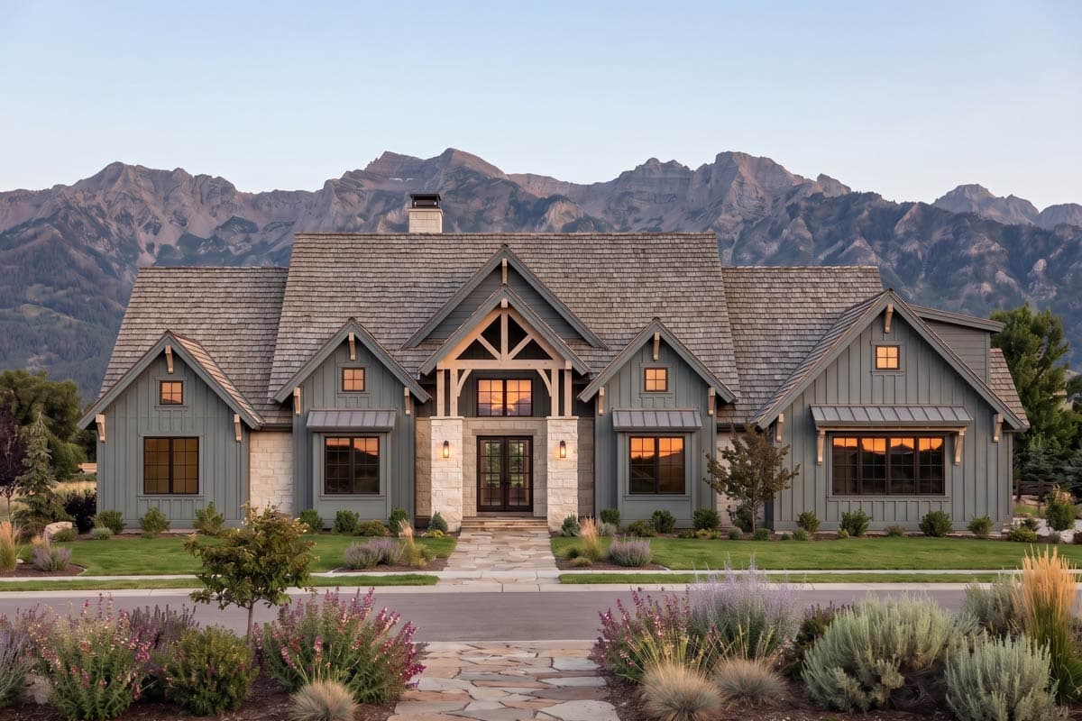 Modern Mountain Farmhouse House Plan with Four Bedrooms and Bonus Room