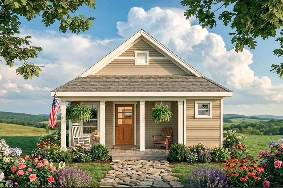 Plan image - 54079LK:2-Bed Country Cottage House Plan or ADU under 800 Sq Ft