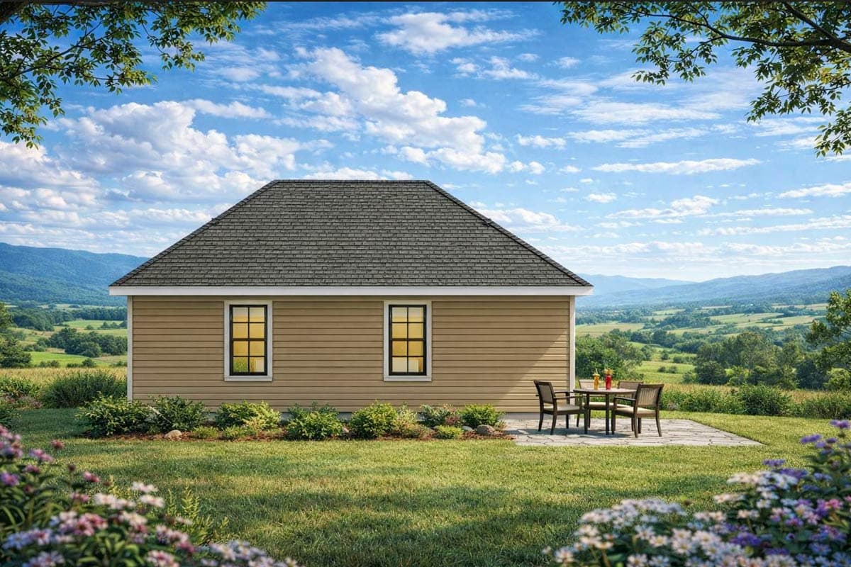 Plan 54079LK: 2-Bed Country Cottage House Plan or ADU under 800 Sq Ft - Image #2 - Cabin, Cottage, Country, Traditional
