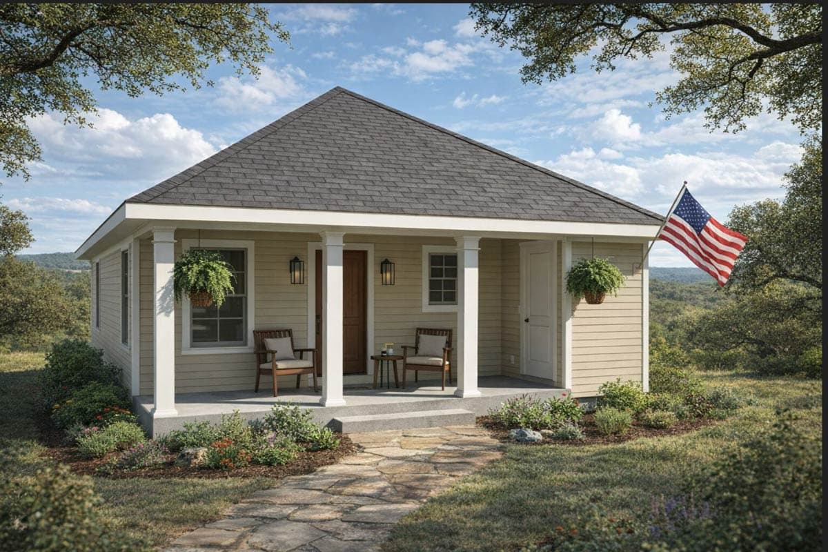 Plan image - 46542LK:Charming Two Bedroom Cottage Style House Plan with Inviting Front Porch