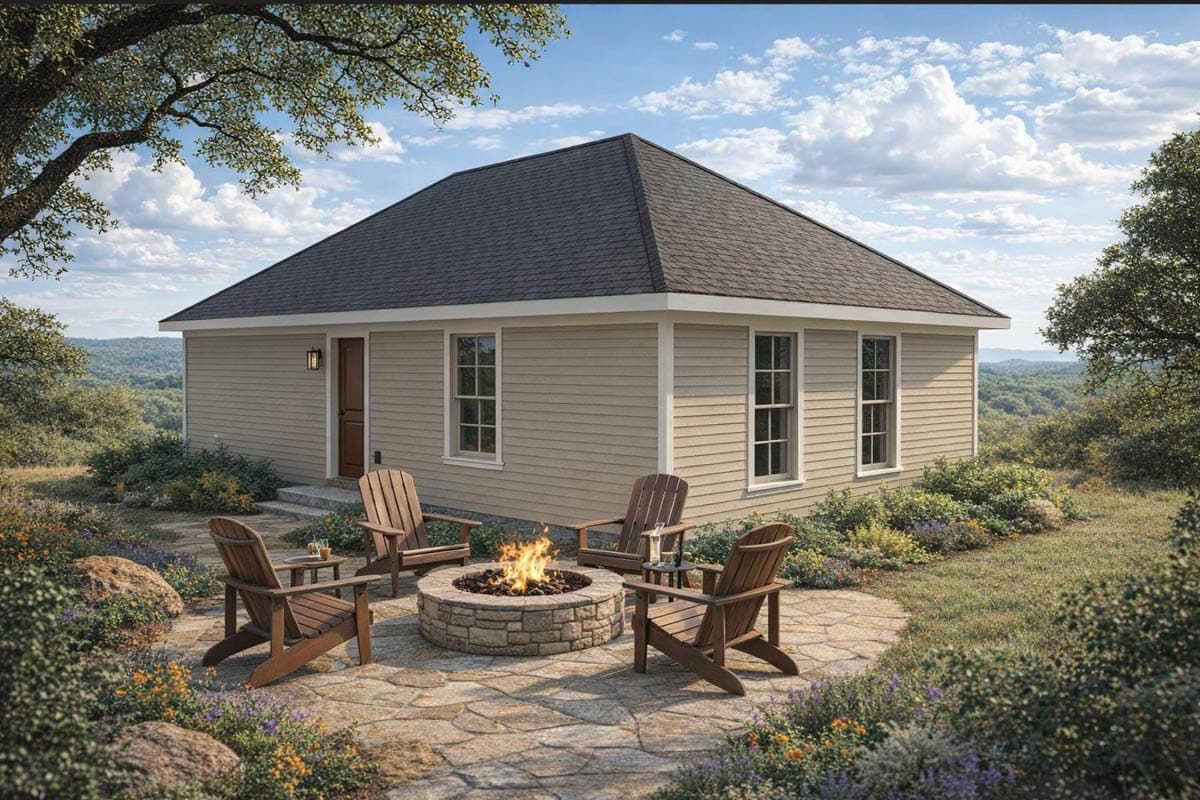 Plan 46542LK: Charming Two Bedroom Cottage Style House Plan with Inviting Front Porch - Image #2 - Cabin, Cottage, French Country, Southern